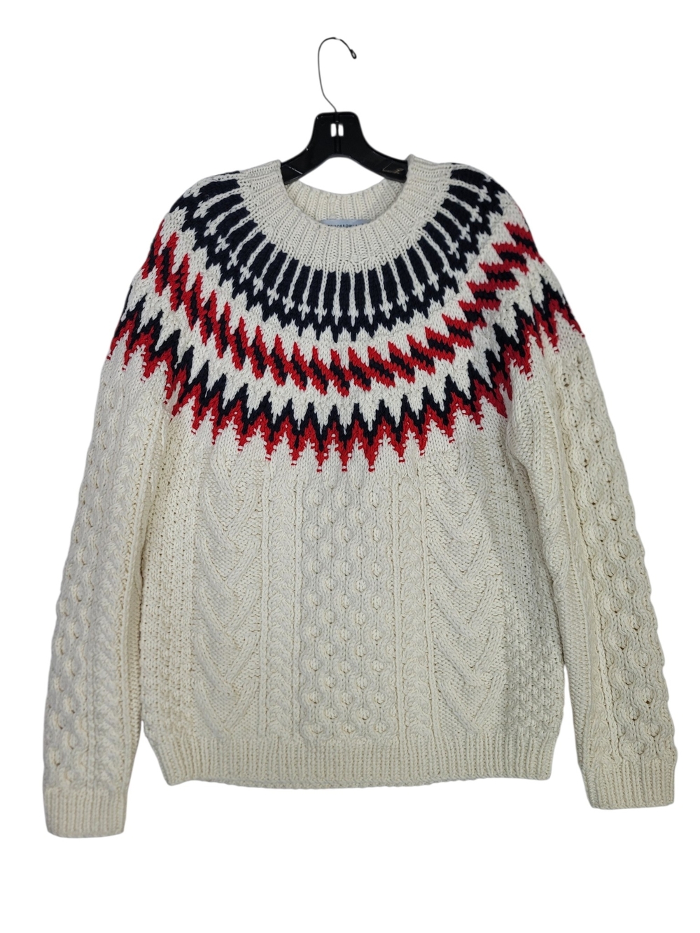 Tomorrowland Tricot Japanese Chunky Knit Nordic Wool Sweater in Cream and red
